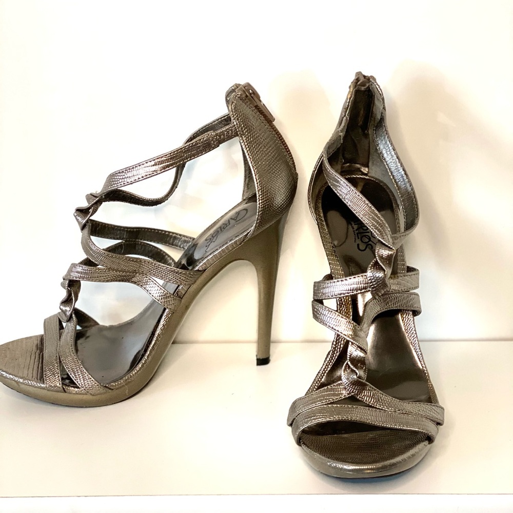 Carlos Santana Silver strappy heels, size 7.5